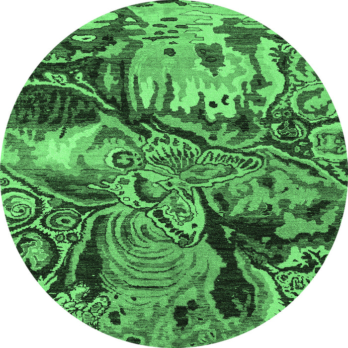 Round Machine Washable Abstract Emerald Green Modern Area Rugs, wshabs5331emgrn