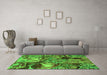 Machine Washable Abstract Green Modern Area Rugs in a Living Room,, wshabs5331grn