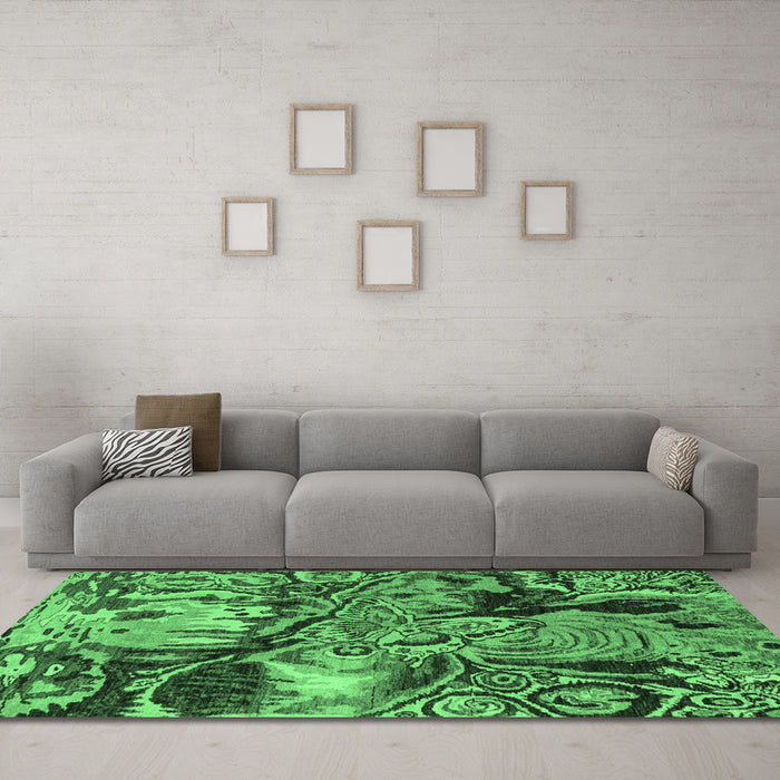 Machine Washable Abstract Emerald Green Modern Area Rugs in a Living Room,, wshabs5331emgrn
