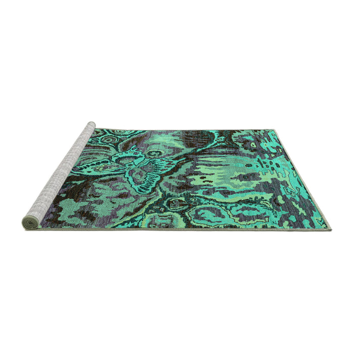 Sideview of Machine Washable Abstract Turquoise Modern Area Rugs, wshabs5331turq
