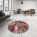 Round Machine Washable Abstract Brown Red Rug in a Office, wshabs5331