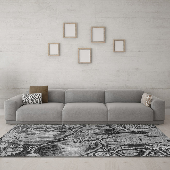 Machine Washable Abstract Gray Modern Rug in a Living Room,, wshabs5331gry