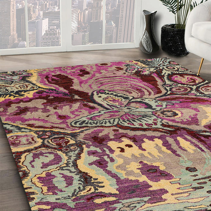 Machine Washable Abstract Brown Red Rug in a Family Room, wshabs5331