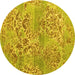 Round Machine Washable Abstract Yellow Modern Rug, wshabs5332yw