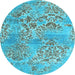 Round Machine Washable Abstract Light Blue Modern Rug, wshabs5332lblu