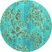 Round Abstract Turquoise Modern Rug, abs5332turq