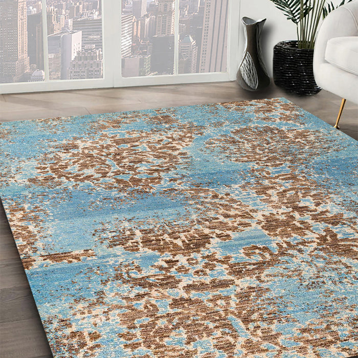 Machine Washable Abstract Dark Almond Brown Rug in a Family Room, wshabs5332