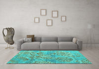 Machine Washable Abstract Turquoise Modern Rug, wshabs5332turq