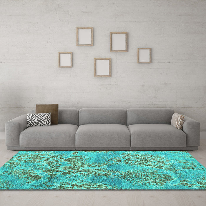 Machine Washable Abstract Turquoise Modern Area Rugs in a Living Room,, wshabs5332turq
