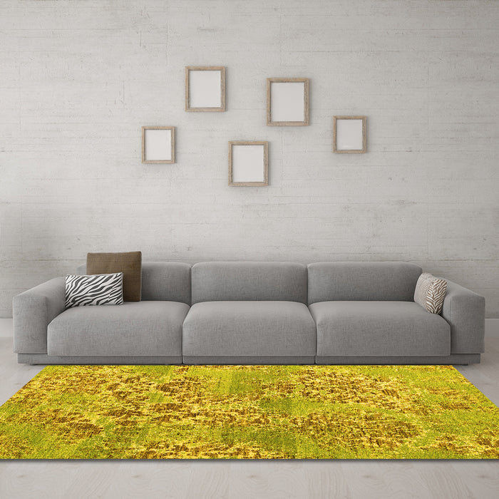Machine Washable Abstract Yellow Modern Rug in a Living Room, wshabs5332yw
