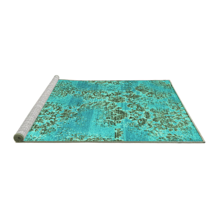 Sideview of Machine Washable Abstract Turquoise Modern Area Rugs, wshabs5332turq