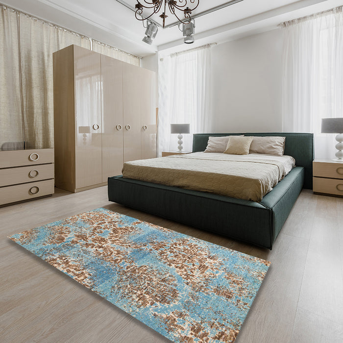 Abstract Dark Almond Brown Modern Rug in a Bedroom, abs5332