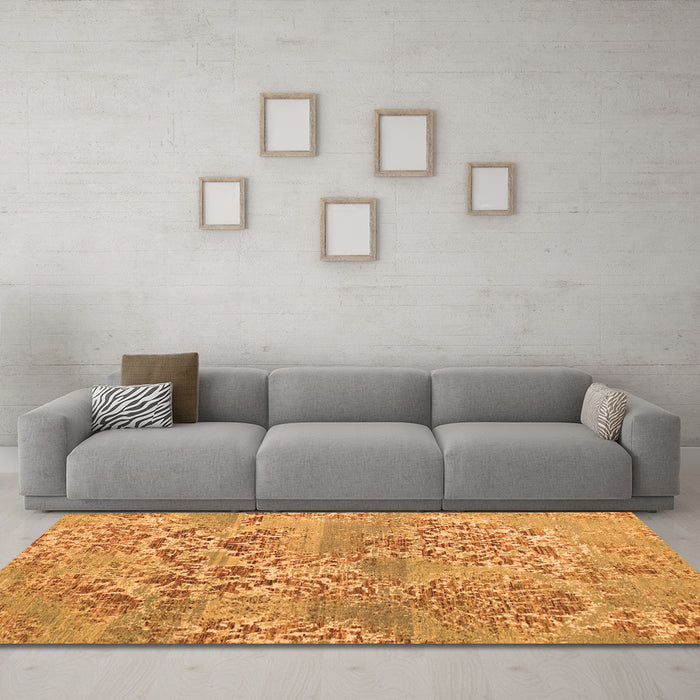 Machine Washable Abstract Orange Modern Area Rugs in a Living Room, wshabs5332org