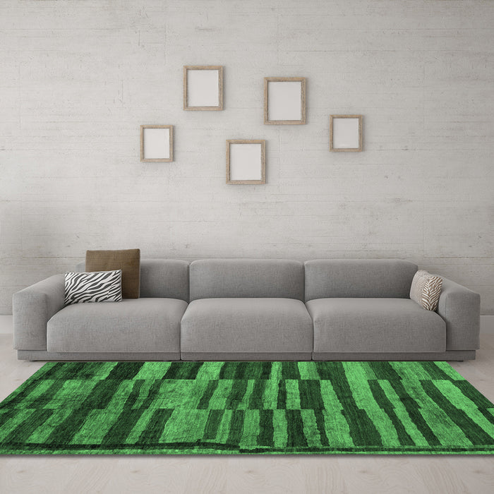 Machine Washable Abstract Emerald Green Modern Area Rugs in a Living Room,, wshabs5333emgrn