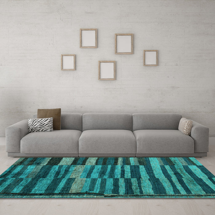Machine Washable Abstract Light Blue Modern Rug in a Living Room, wshabs5333lblu
