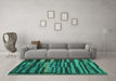 Machine Washable Abstract Turquoise Modern Area Rugs in a Living Room,, wshabs5333turq