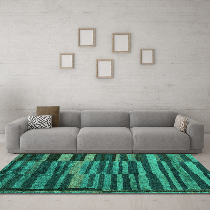 Machine Washable Abstract Turquoise Modern Area Rugs in a Living Room,, wshabs5333turq
