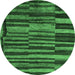 Round Machine Washable Abstract Emerald Green Modern Area Rugs, wshabs5333emgrn