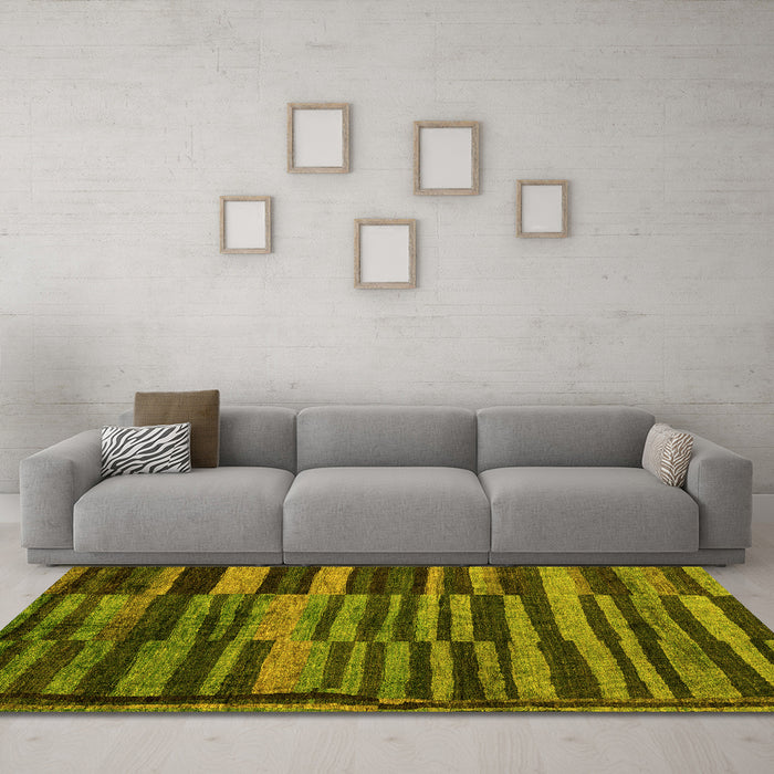 Machine Washable Abstract Yellow Modern Rug in a Living Room, wshabs5333yw