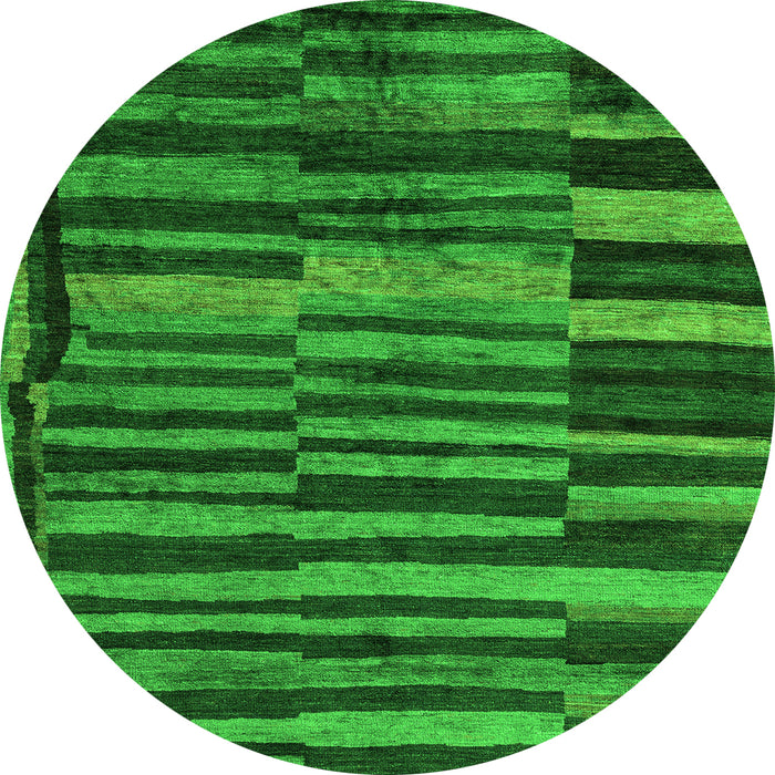 Round Machine Washable Abstract Green Modern Area Rugs, wshabs5333grn