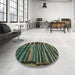 Round Machine Washable Abstract Hazel Green Rug in a Office, wshabs5333