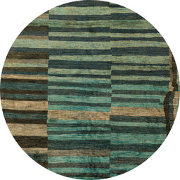 Round Machine Washable Abstract Hazel Green Rug, wshabs5333