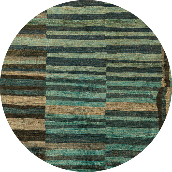 Round Machine Washable Abstract Hazel Green Rug, wshabs5333