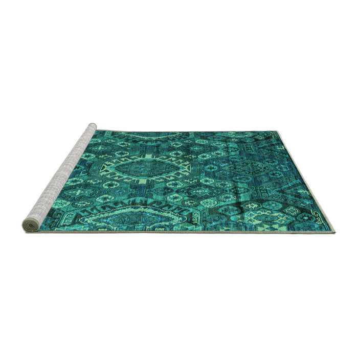 Sideview of Machine Washable Abstract Turquoise Modern Area Rugs, wshabs5334turq