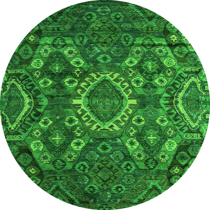 Round Machine Washable Abstract Green Modern Area Rugs, wshabs5334grn