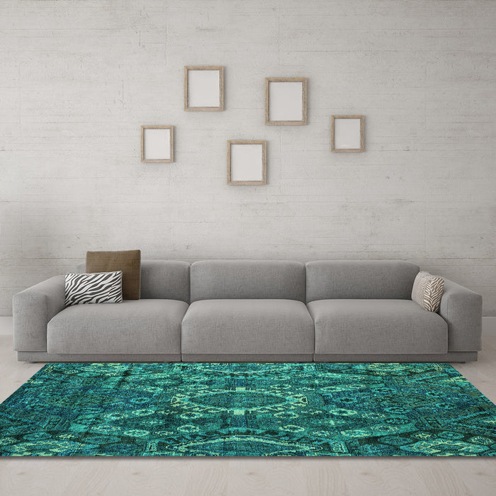 Machine Washable Abstract Turquoise Modern Area Rugs in a Living Room,, wshabs5334turq