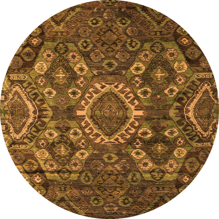 Round Machine Washable Abstract Orange Modern Area Rugs, wshabs5334org