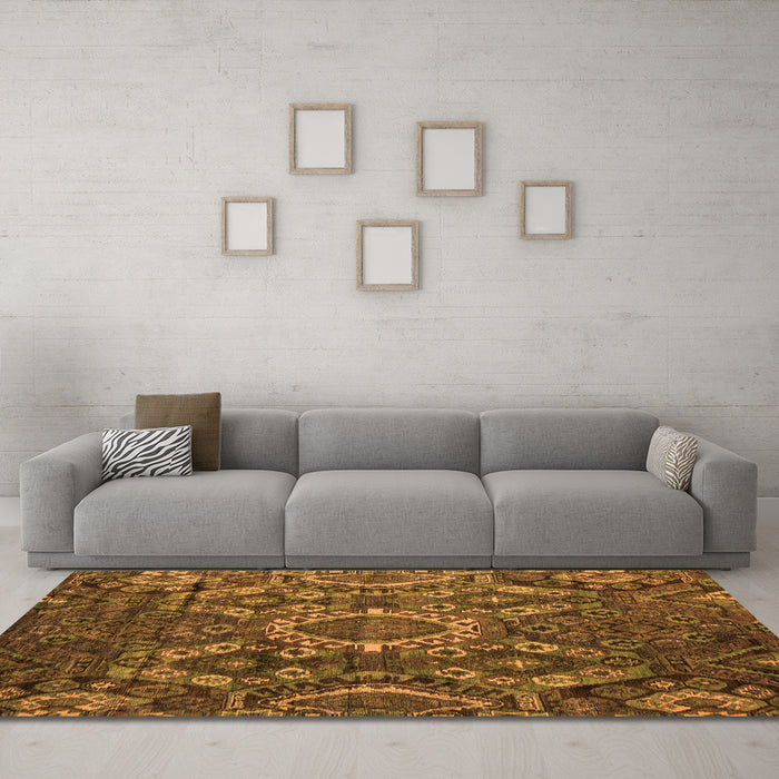 Machine Washable Abstract Orange Modern Area Rugs in a Living Room, wshabs5334org