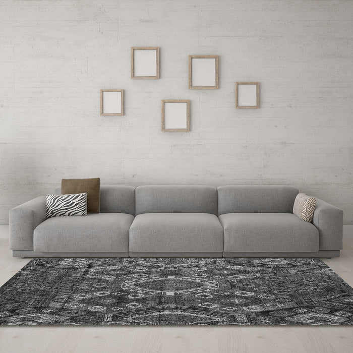 Machine Washable Abstract Gray Modern Rug in a Living Room,, wshabs5334gry