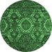 Round Machine Washable Abstract Emerald Green Modern Area Rugs, wshabs5334emgrn