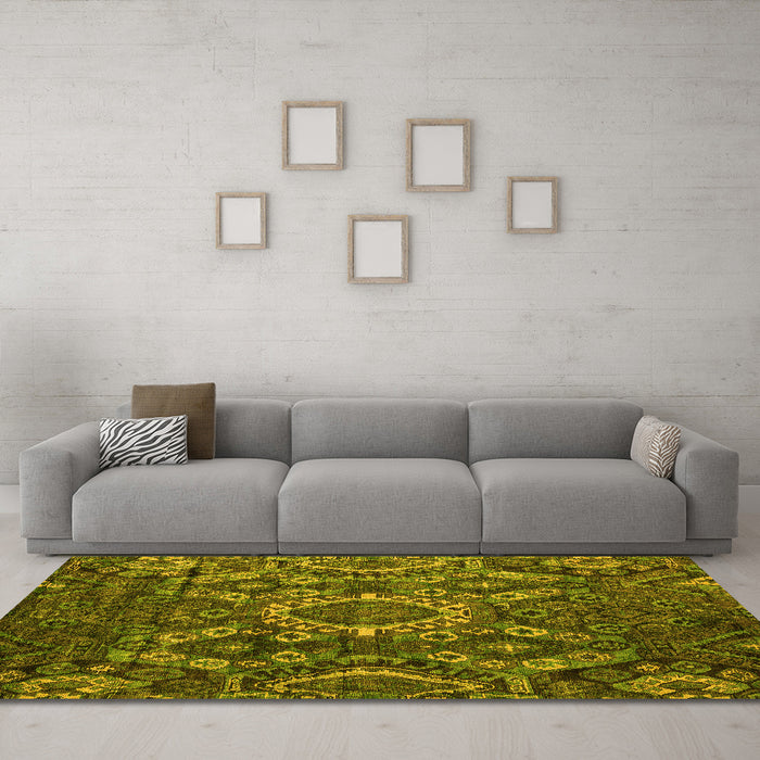Machine Washable Abstract Yellow Modern Rug in a Living Room, wshabs5334yw