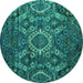 Round Abstract Turquoise Modern Rug, abs5334turq