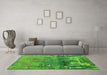 Machine Washable Abstract Green Modern Area Rugs in a Living Room,, wshabs5335grn