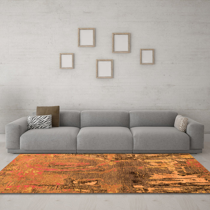 Machine Washable Abstract Orange Modern Area Rugs in a Living Room, wshabs5335org