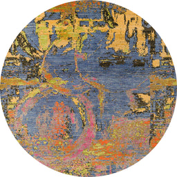 Round Abstract Copper Green Modern Rug, abs5335