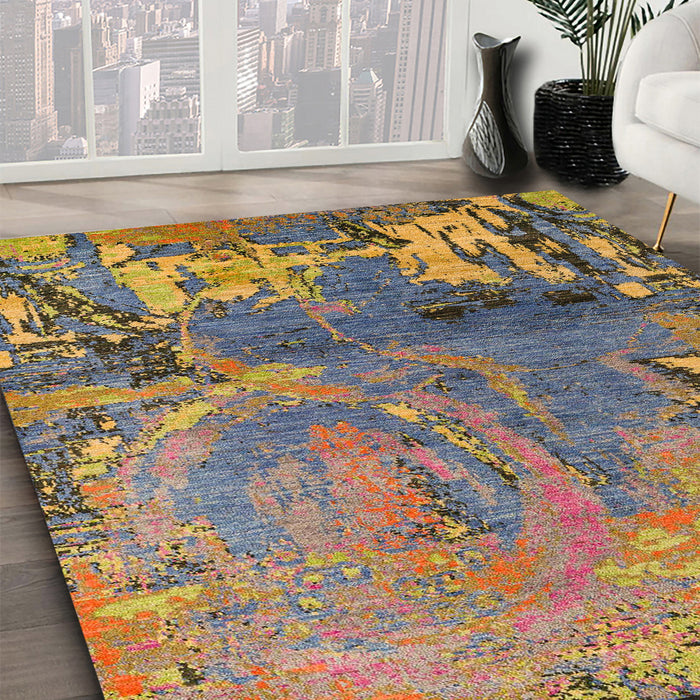 Abstract Copper Green Modern Rug in Family Room, abs5335