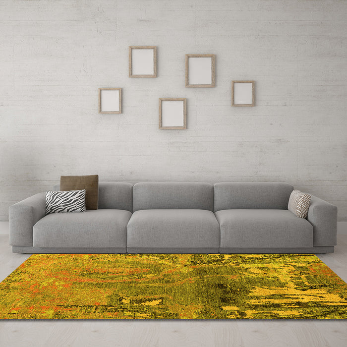 Machine Washable Abstract Yellow Modern Rug in a Living Room, wshabs5335yw