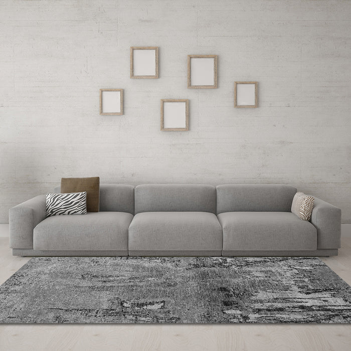 Machine Washable Abstract Gray Modern Rug in a Living Room,, wshabs5335gry