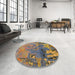 Round Machine Washable Abstract Brass Green Rug in a Office, wshabs5335