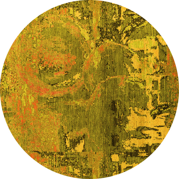 Round Abstract Yellow Modern Rug, abs5335yw
