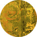 Round Abstract Yellow Modern Rug, abs5335yw