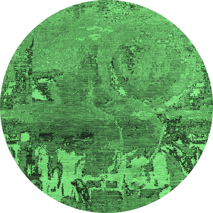 Round Machine Washable Abstract Emerald Green Modern Area Rugs, wshabs5335emgrn
