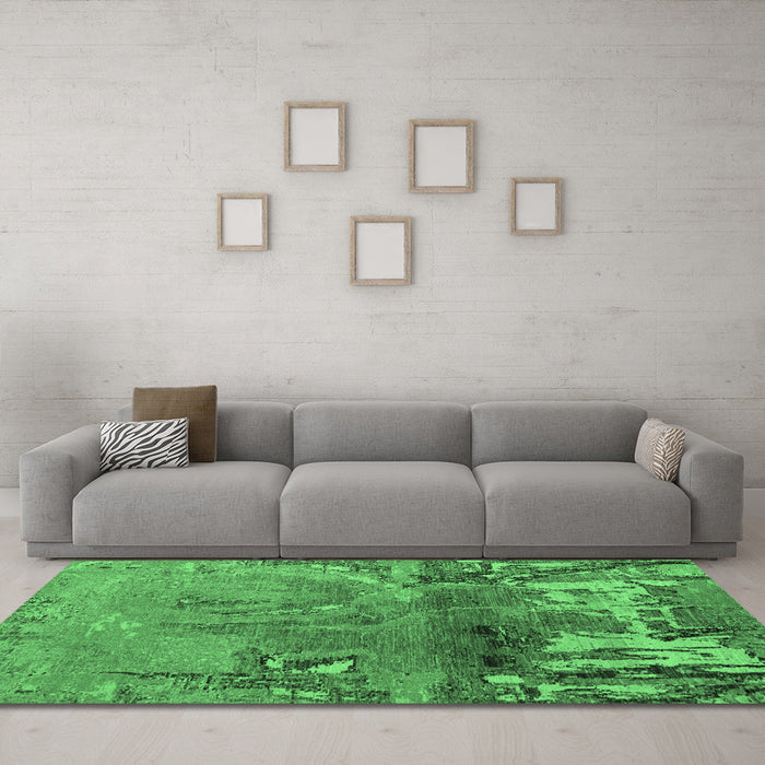 Machine Washable Abstract Emerald Green Modern Area Rugs in a Living Room,, wshabs5335emgrn
