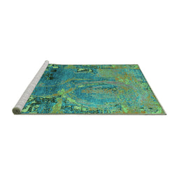 Sideview of Machine Washable Abstract Turquoise Modern Area Rugs, wshabs5335turq