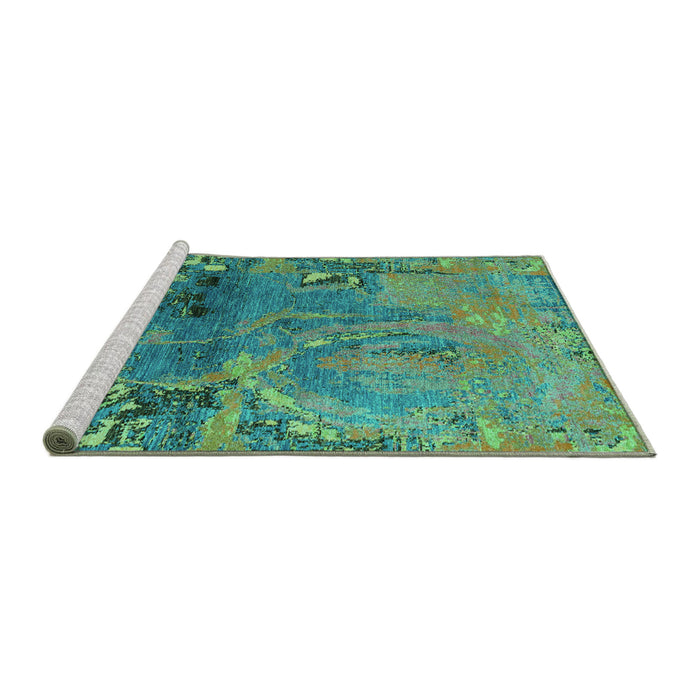 Sideview of Machine Washable Abstract Turquoise Modern Area Rugs, wshabs5335turq