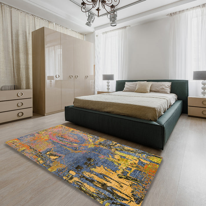 Machine Washable Abstract Brass Green Rug in a Bedroom, wshabs5335